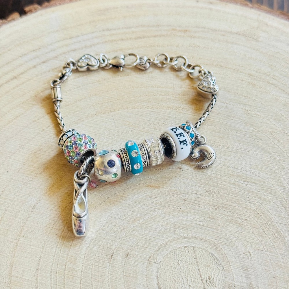 Brighton charm rope chain blue Bracelet Signed BFF Ballet crystal 7 charms 7" - Picture 5 of 6